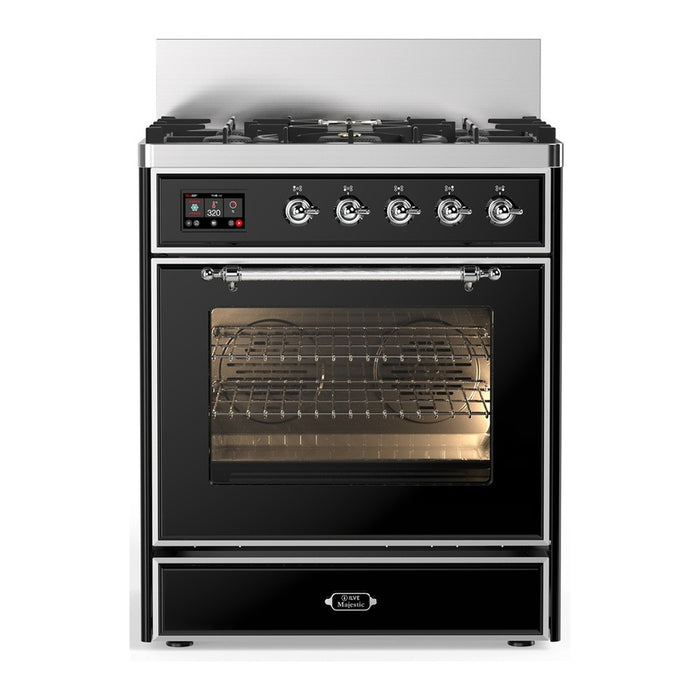 ILVE UM30N Majestic III 30 inch Dual Fuel Range with 5 Black Brass Burners (UM30NR3)