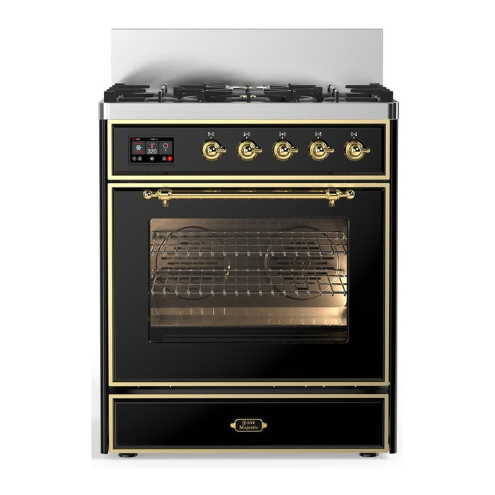 ILVE UM30N Majestic III 30 inch Dual Fuel Range with 5 Black Brass Burners (UM30NR3)