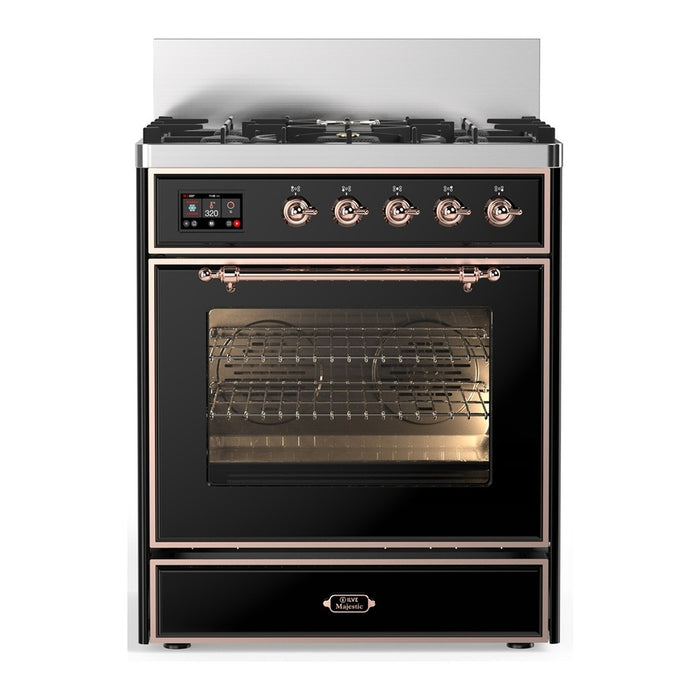 ILVE UM30N Majestic III 30 inch Dual Fuel Range with 5 Black Brass Burners (UM30NR3)