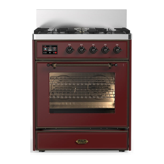 ILVE UM30N Majestic III 30 inch Dual Fuel Range with 5 Black Brass Burners (UM30NR3)
