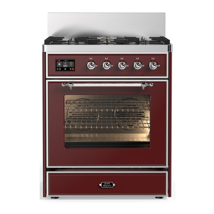 ILVE UM30N Majestic III 30 inch Dual Fuel Range with 5 Black Brass Burners (UM30NR3)