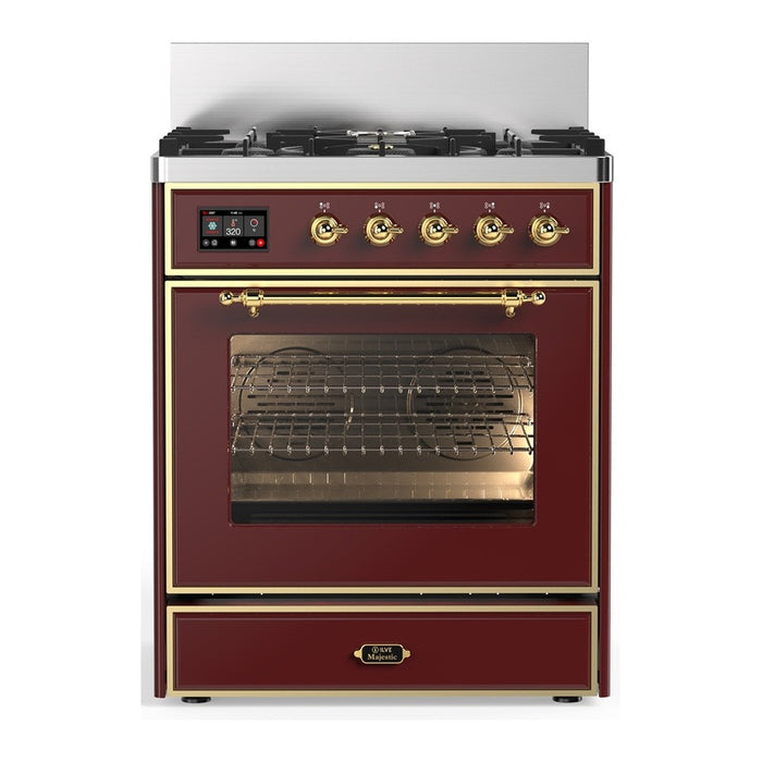 ILVE UM30N Majestic III 30 inch Dual Fuel Range with 5 Black Brass Burners (UM30NR3)