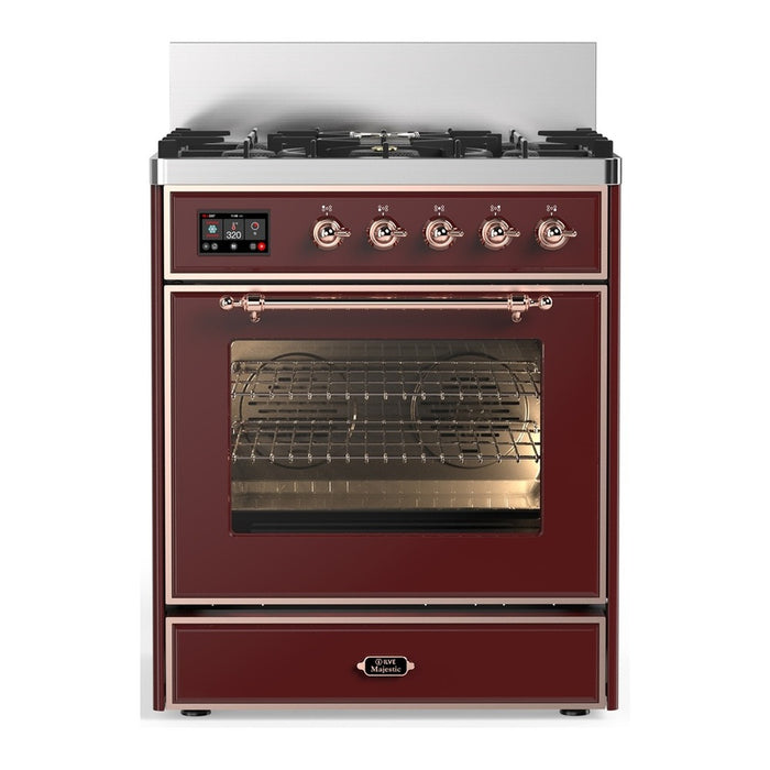 ILVE UM30N Majestic III 30 inch Dual Fuel Range with 5 Black Brass Burners (UM30NR3)
