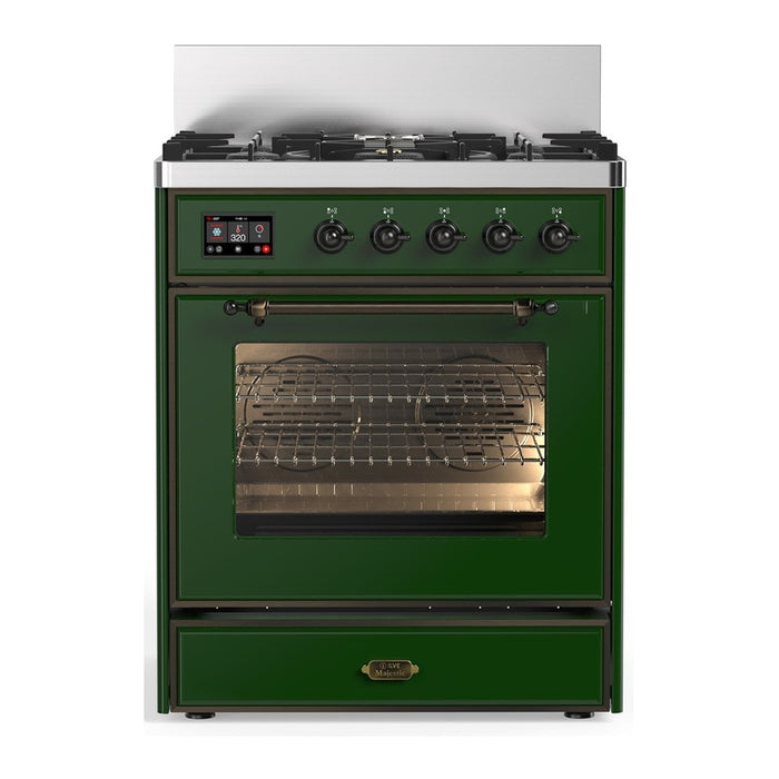 ILVE UM30N Majestic III 30 inch Dual Fuel Range with 5 Black Brass Burners (UM30NR3)