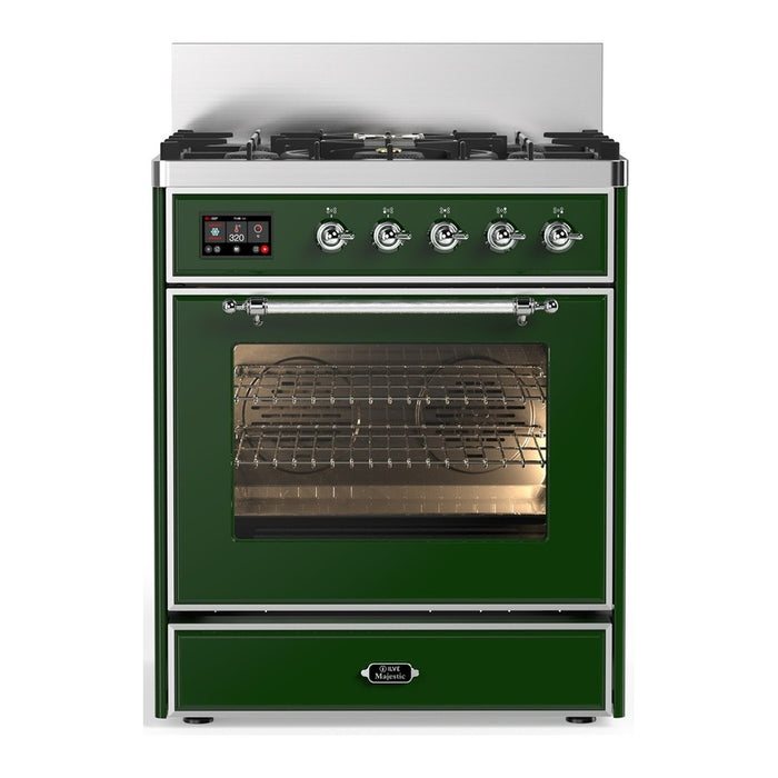 ILVE UM30N Majestic III 30 inch Dual Fuel Range with 5 Black Brass Burners (UM30NR3)