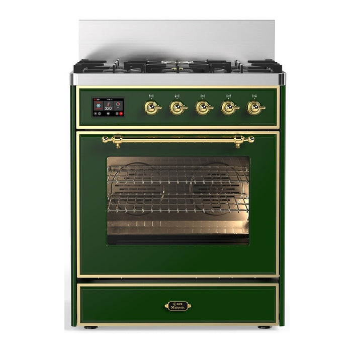 ILVE UM30N Majestic III 30 inch Dual Fuel Range with 5 Black Brass Burners (UM30NR3)