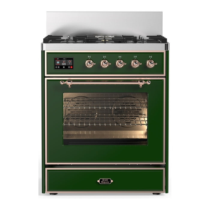 ILVE UM30N Majestic III 30 inch Dual Fuel Range with 5 Black Brass Burners (UM30NR3)