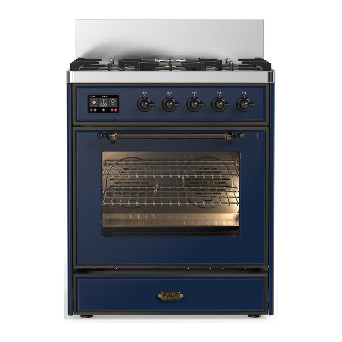 ILVE UM30N Majestic III 30 inch Dual Fuel Range with 5 Black Brass Burners (UM30NR3)