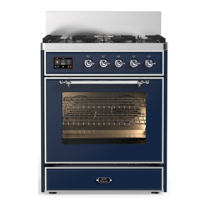 ILVE UM30N Majestic III 30 inch Dual Fuel Range with 5 Black Brass Burners (UM30NR3)