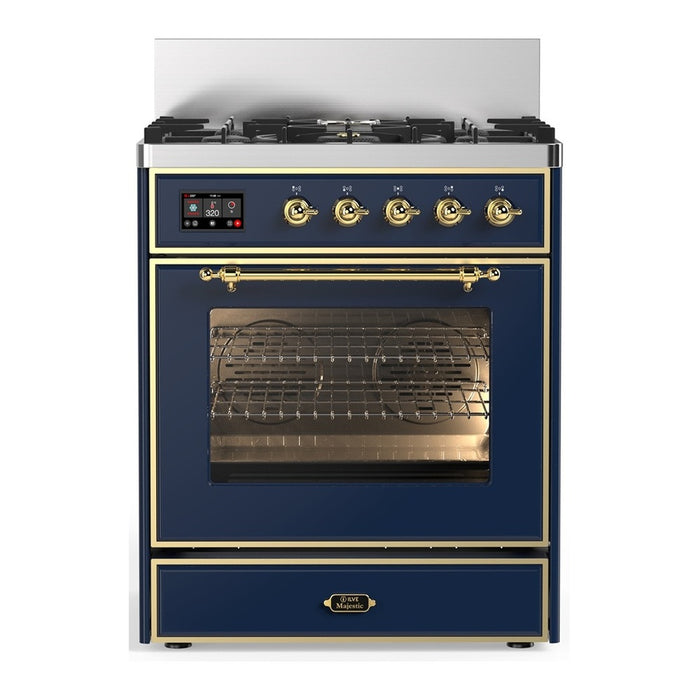 ILVE UM30N Majestic III 30 inch Dual Fuel Range with 5 Black Brass Burners (UM30NR3)
