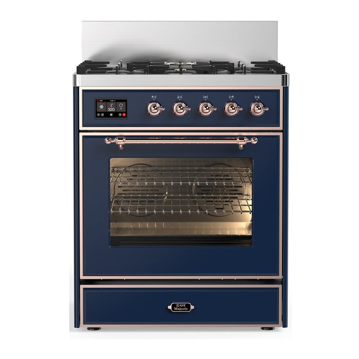ILVE UM30N Majestic III 30 inch Dual Fuel Range with 5 Black Brass Burners (UM30NR3)