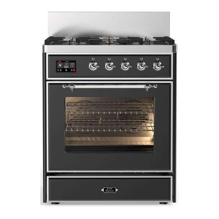 ILVE UM30N Majestic III 30 inch Dual Fuel Range with 5 Black Brass Burners (UM30NR3)