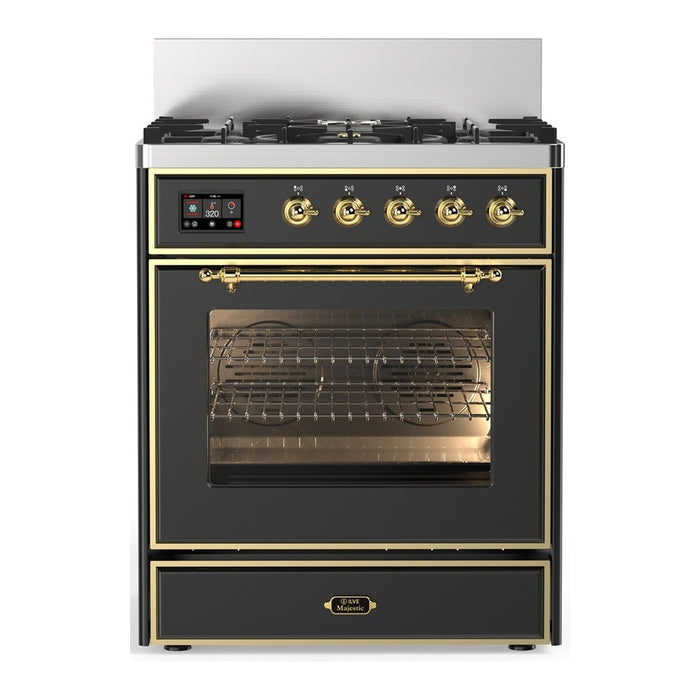 ILVE UM30N Majestic III 30 inch Dual Fuel Range with 5 Black Brass Burners (UM30NR3)