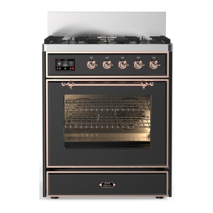 ILVE UM30N Majestic III 30 inch Dual Fuel Range with 5 Black Brass Burners (UM30NR3)