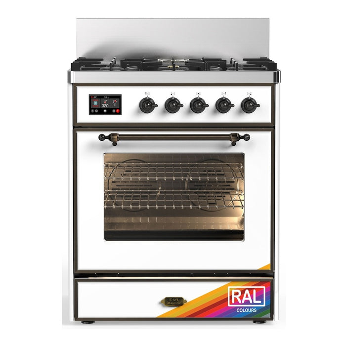 ILVE UM30N Majestic III 30 inch Dual Fuel Range with 5 Black Brass Burners (UM30NR3)