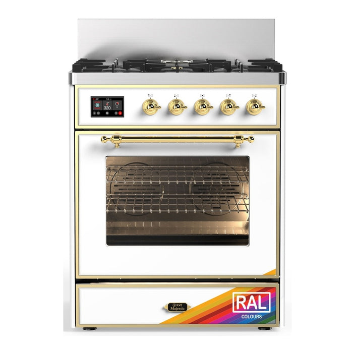 ILVE UM30N Majestic III 30 inch Dual Fuel Range with 5 Black Brass Burners (UM30NR3)