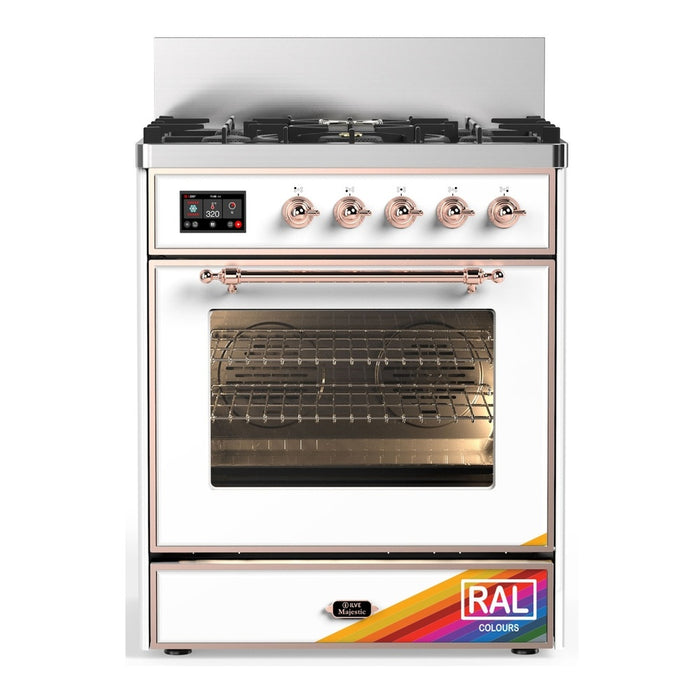 ILVE UM30N Majestic III 30 inch Dual Fuel Range with 5 Black Brass Burners (UM30NR3)
