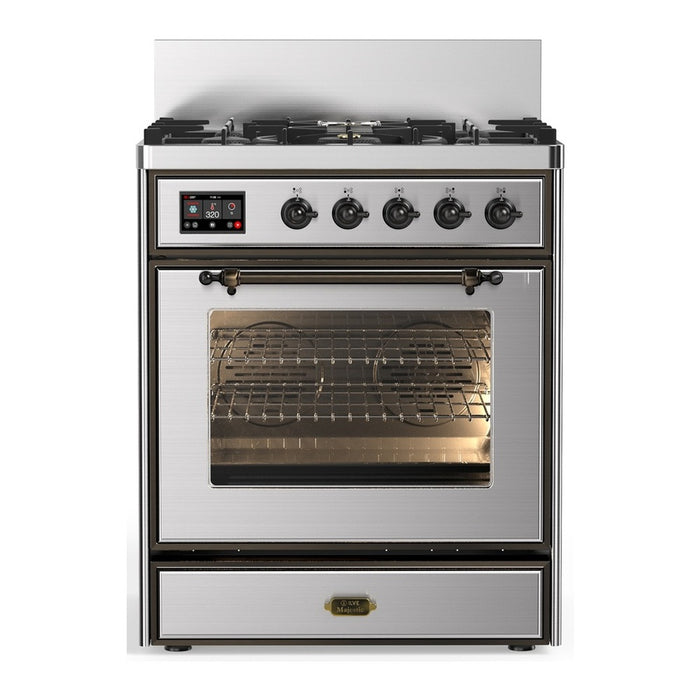 ILVE UM30N Majestic III 30 inch Dual Fuel Range with 5 Black Brass Burners (UM30NR3)