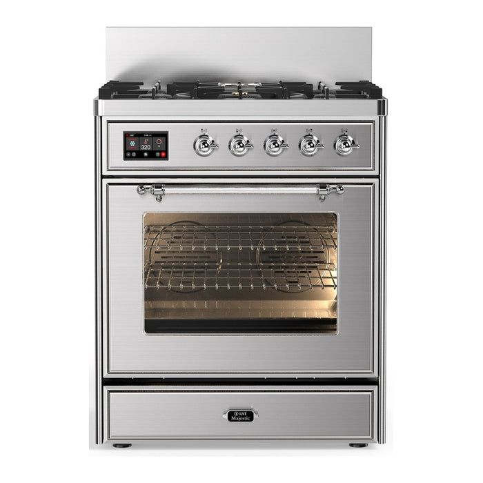 ILVE UM30N Majestic III 30 inch Dual Fuel Range with 5 Black Brass Burners (UM30NR3)