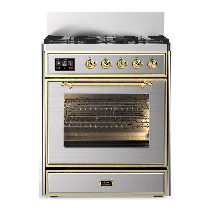 ILVE UM30N Majestic III 30 inch Dual Fuel Range with 5 Black Brass Burners (UM30NR3)