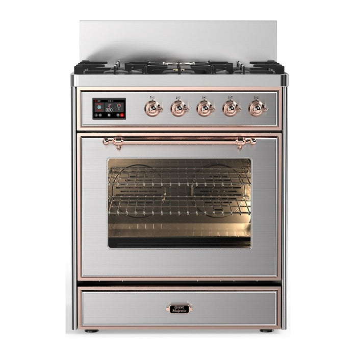 ILVE UM30N Majestic III 30 inch Dual Fuel Range with 5 Black Brass Burners (UM30NR3)