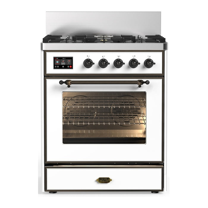 ILVE UM30N Majestic III 30 inch Dual Fuel Range with 5 Black Brass Burners (UM30NR3)
