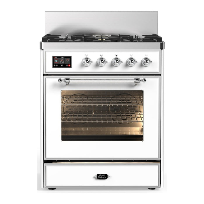 ILVE UM30N Majestic III 30 inch Dual Fuel Range with 5 Black Brass Burners (UM30NR3)