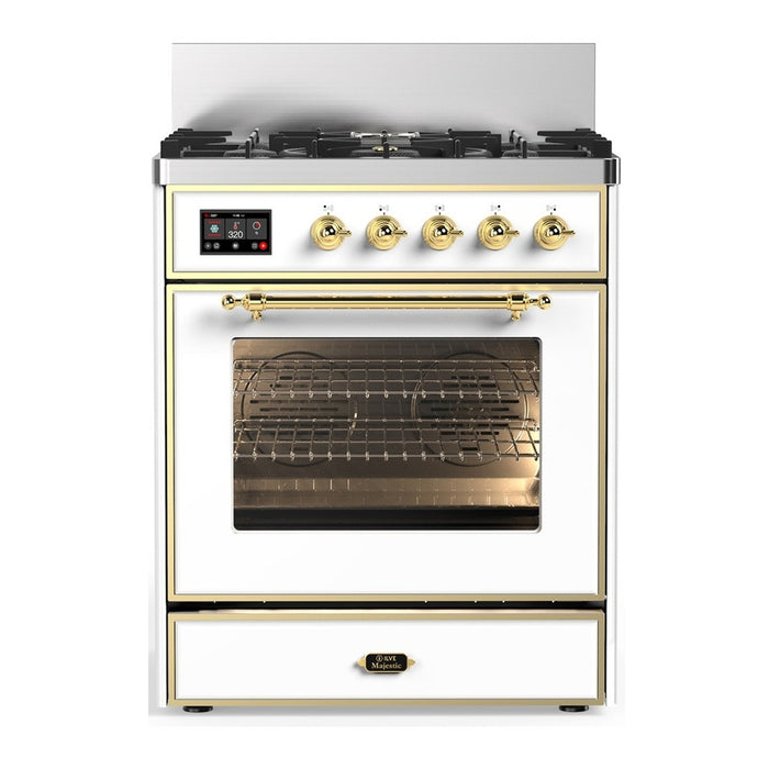 ILVE UM30N Majestic III 30 inch Dual Fuel Range with 5 Black Brass Burners (UM30NR3)