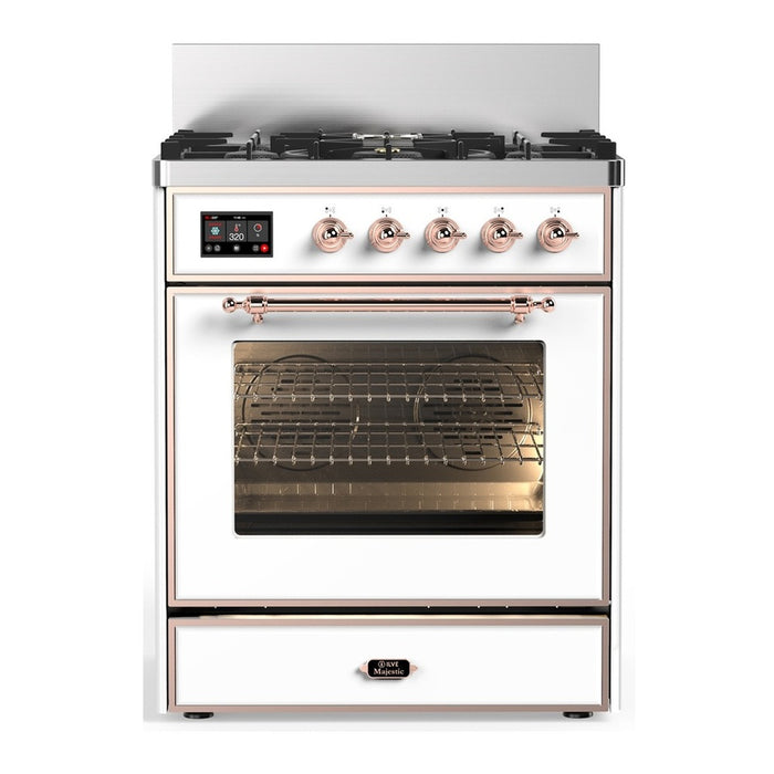 ILVE UM30N Majestic III 30 inch Dual Fuel Range with 5 Black Brass Burners (UM30NR3)