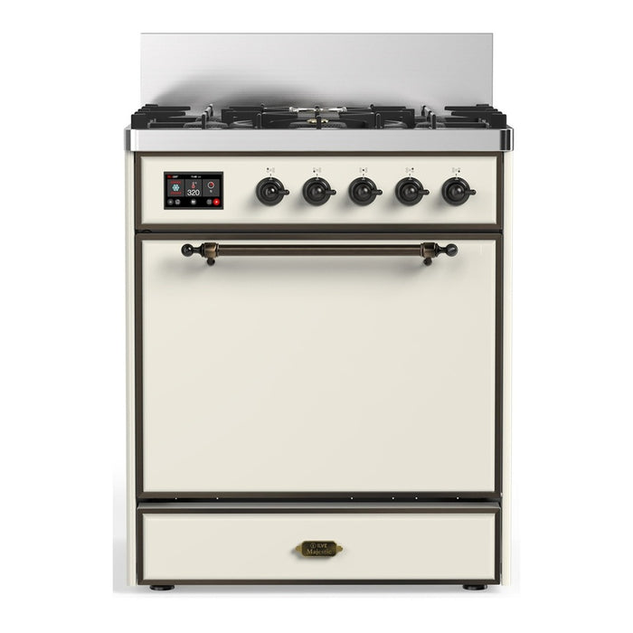 ILVE UM30N Majestic III 30 inch Dual Fuel Range with 5 Black Brass Burners (UM30QNR3)