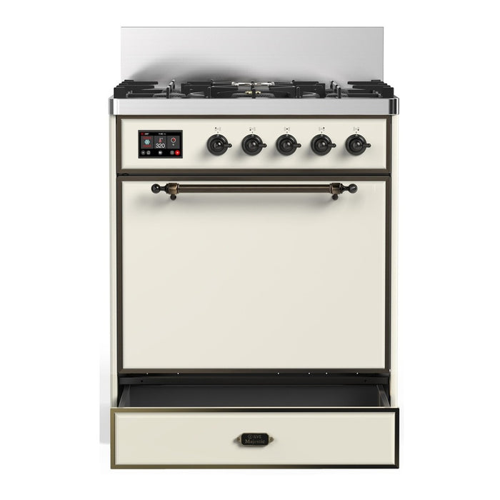 ILVE UM30N Majestic III 30 inch Dual Fuel Range with 5 Black Brass Burners (UM30QNR3)