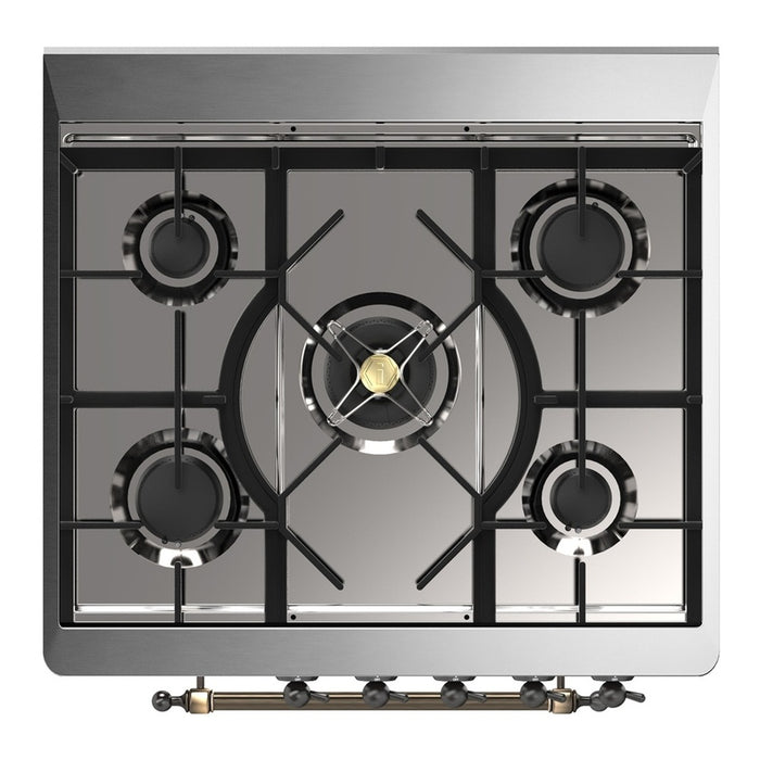 ILVE UM30N Majestic III 30 inch Dual Fuel Range with 5 Black Brass Burners (UM30QNR3)