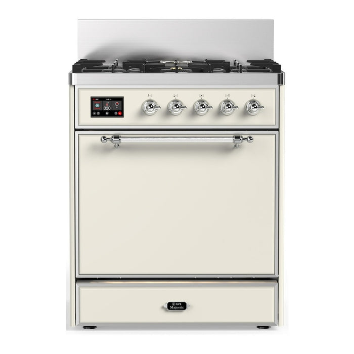 ILVE UM30N Majestic III 30 inch Dual Fuel Range with 5 Black Brass Burners (UM30QNR3)