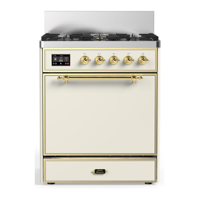 ILVE UM30N Majestic III 30 inch Dual Fuel Range with 5 Black Brass Burners (UM30QNR3)