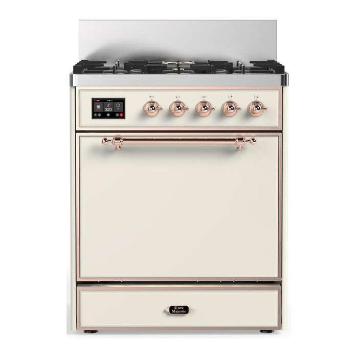 ILVE UM30N Majestic III 30 inch Dual Fuel Range with 5 Black Brass Burners (UM30QNR3)