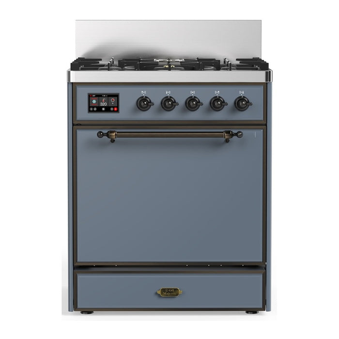 ILVE UM30N Majestic III 30 inch Dual Fuel Range with 5 Black Brass Burners (UM30QNR3)