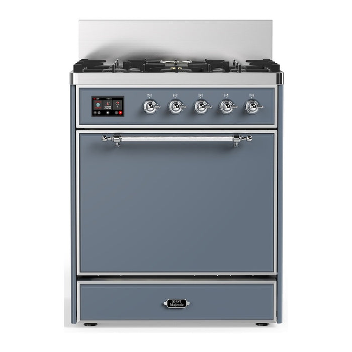 ILVE UM30N Majestic III 30 inch Dual Fuel Range with 5 Black Brass Burners (UM30QNR3)