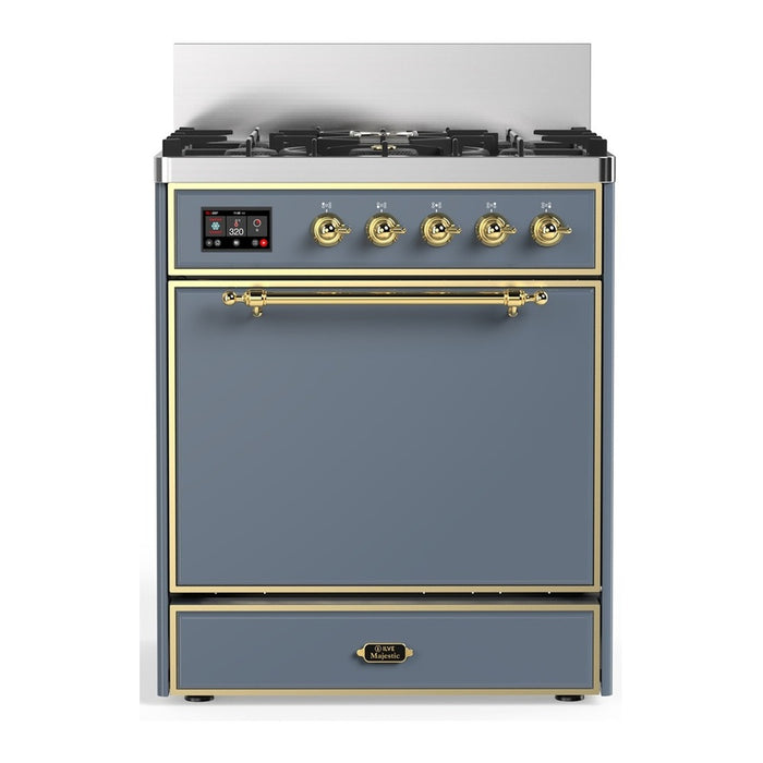 ILVE UM30N Majestic III 30 inch Dual Fuel Range with 5 Black Brass Burners (UM30QNR3)