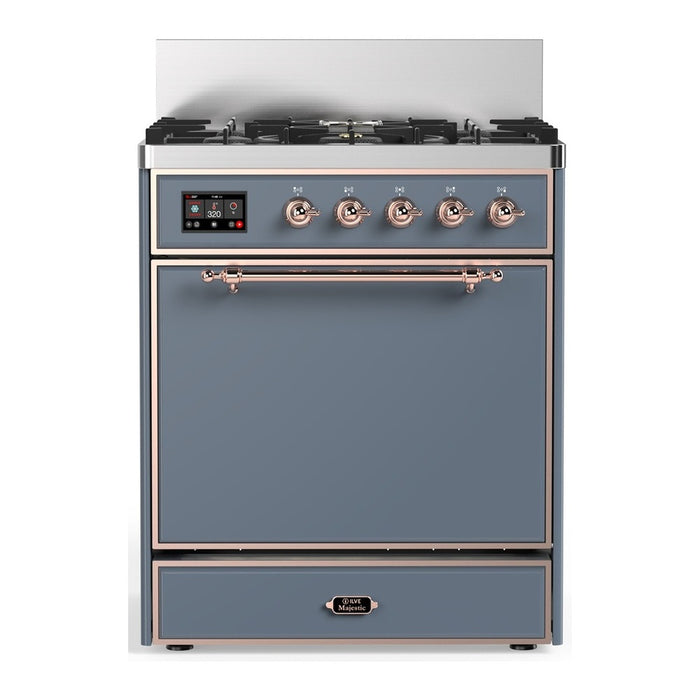ILVE UM30N Majestic III 30 inch Dual Fuel Range with 5 Black Brass Burners (UM30QNR3)
