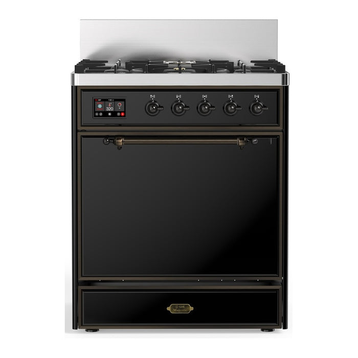 ILVE UM30N Majestic III 30 inch Dual Fuel Range with 5 Black Brass Burners (UM30QNR3)
