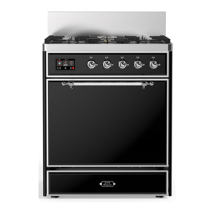 ILVE UM30N Majestic III 30 inch Dual Fuel Range with 5 Black Brass Burners (UM30QNR3)