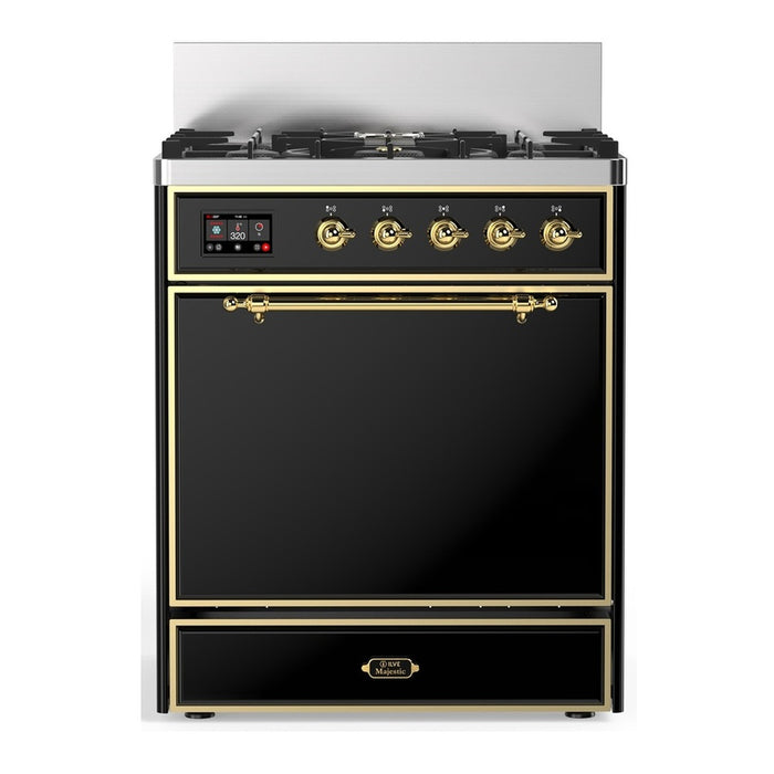 ILVE UM30N Majestic III 30 inch Dual Fuel Range with 5 Black Brass Burners (UM30QNR3)