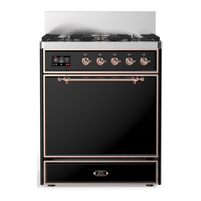ILVE UM30N Majestic III 30 inch Dual Fuel Range with 5 Black Brass Burners (UM30QNR3)