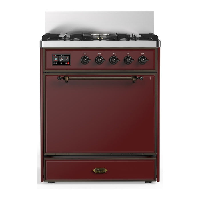 ILVE UM30N Majestic III 30 inch Dual Fuel Range with 5 Black Brass Burners (UM30QNR3)