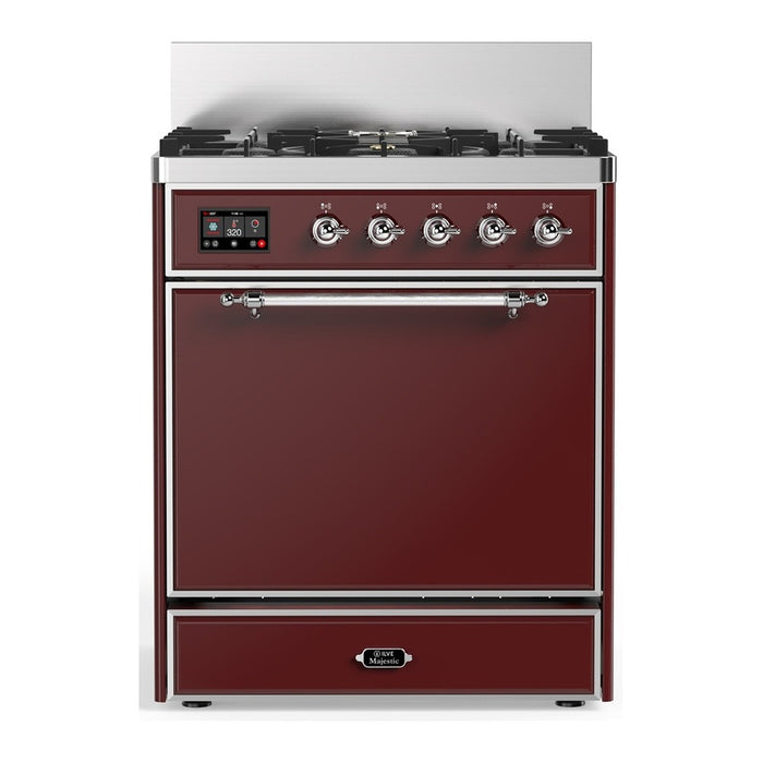 ILVE UM30N Majestic III 30 inch Dual Fuel Range with 5 Black Brass Burners (UM30QNR3)