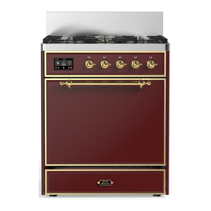ILVE UM30N Majestic III 30 inch Dual Fuel Range with 5 Black Brass Burners (UM30QNR3)