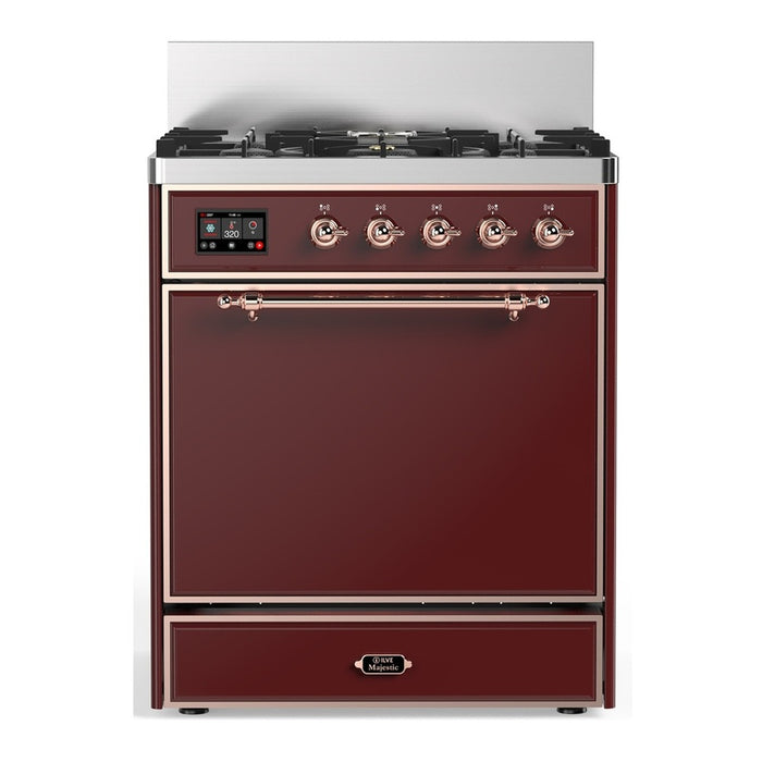 ILVE UM30N Majestic III 30 inch Dual Fuel Range with 5 Black Brass Burners (UM30QNR3)