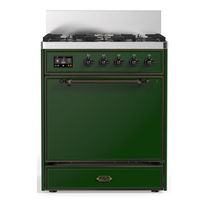 ILVE UM30N Majestic III 30 inch Dual Fuel Range with 5 Black Brass Burners (UM30QNR3)