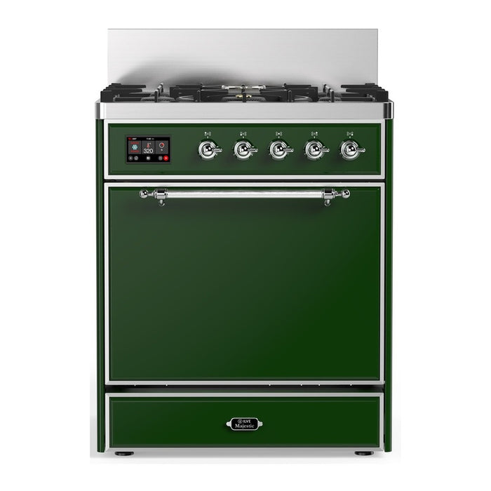 ILVE UM30N Majestic III 30 inch Dual Fuel Range with 5 Black Brass Burners (UM30QNR3)