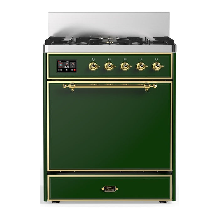 ILVE UM30N Majestic III 30 inch Dual Fuel Range with 5 Black Brass Burners (UM30QNR3)